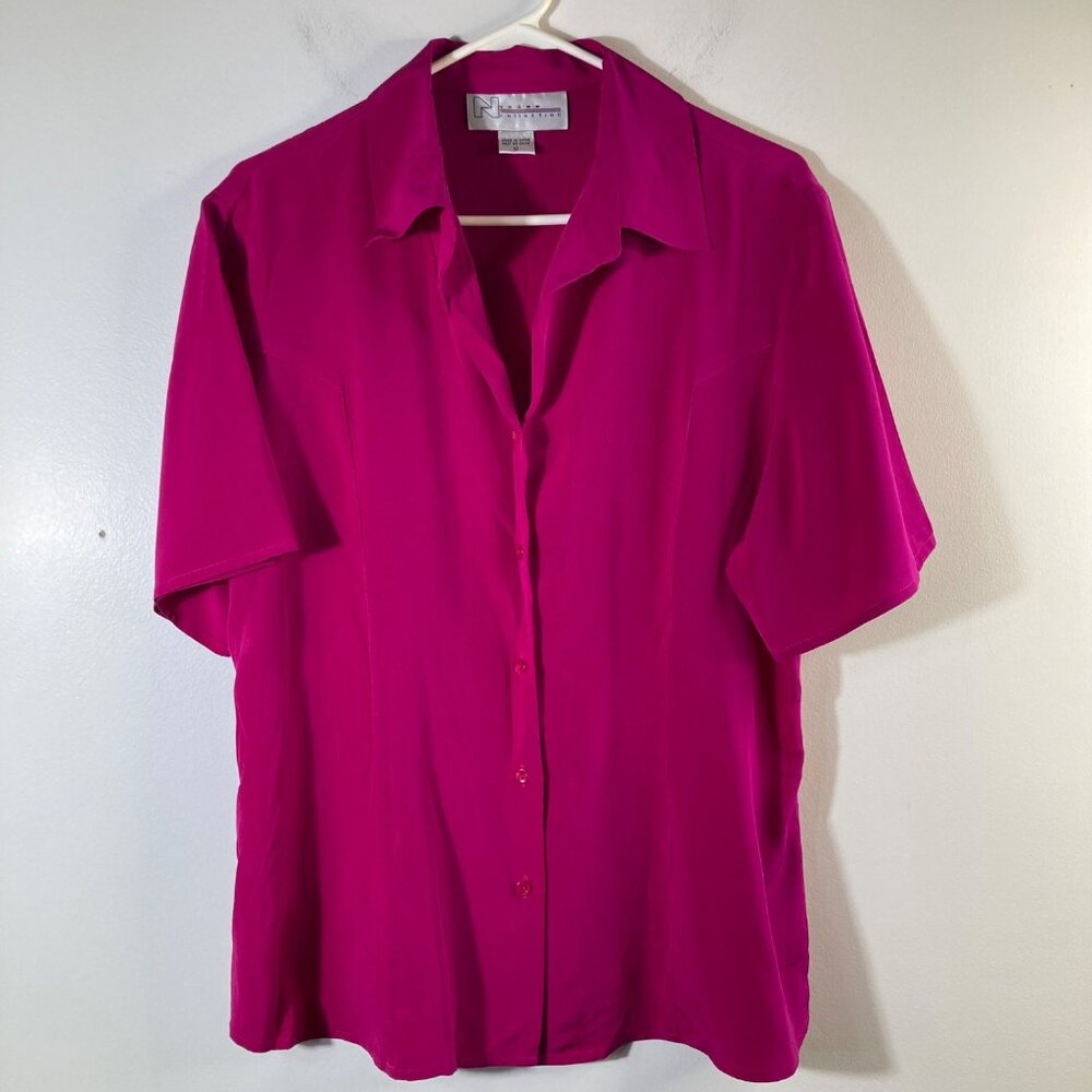 Peter Nygard Fuchsia Short Sleeve Button-Down Blouse
